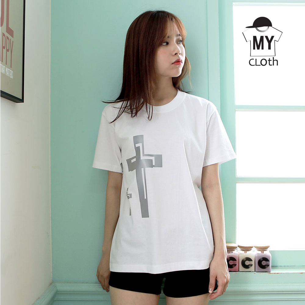 반사 십자가 티셔츠 사이즈 S~3XL (화이트/블랙)